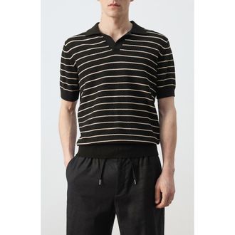 Mango Stripe Knit Polo in Black at Nordstrom, Size Large