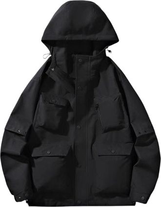 Generic Waterproof Jackets for Men Hiking Outdoor Mountain Windbreaker Big and Tall Size Hooded Lightweight Rain Jackets Black