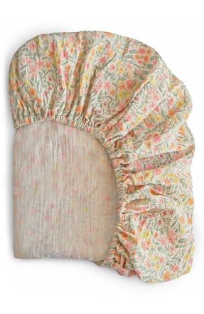 Mushie Extrasoft Cotton Muslin Crib Sheet in Pastel Blooms at Nordstrom