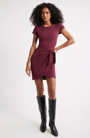 Open Edit Short Sleeve Tie Minidress in Burgundy Tannin at Nordstrom Rack, Size X-Large