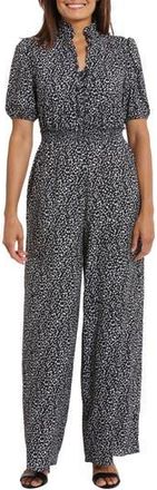 London Times Puff Sleeve Front Zip Jumpsuit in Black Ivy at Nordstrom Rack, Size 10