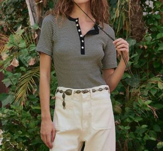 The Great. Baseline Henley Top In Black Cream