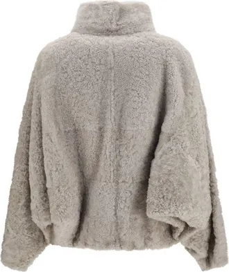 Brunello Cucinelli Faux Fur High-Neck Jacket - Gray