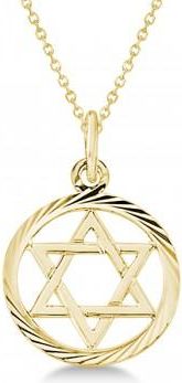 Allurez Star of David Pendant for Women Framed in Carved Circle 14k Yellow Gold