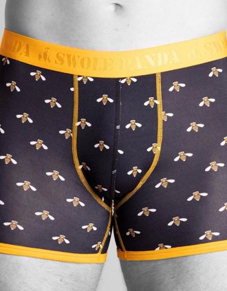 Swole Panda Mens Bumblebees Bamboo Boxer Brief, Navy/yellow - Black - Size: XL 36-40 / 92-102cm