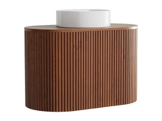 Vente-Unique Mobile Lavabo Sospeso In Teak Con Lavabo Da Appoggio Rotondo Naturale Scuro 90 Cm - Towari
