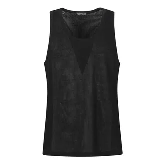 Tom Ford Sleeveless Tops, male, Black, Size: XL Round-neck Tank Top