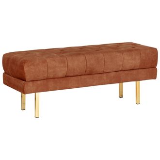 Beliani Banco Tapizado Decorativo Glamuroso Patas De Metal Dorado Estampado Liso Terciopelo Rojo Roseville