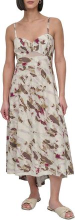 DKNY Printed Linen-Blend Midi Dress