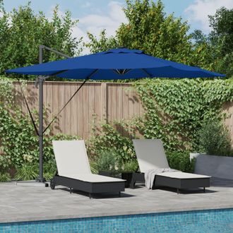 Berkfield Home Cantilever Roma Parasol with LEDs in Azure Blue g&Auml;&igrave; 286 x 285 x 270 cm, Aluminium | Size: 286 x 285 x 270 cm