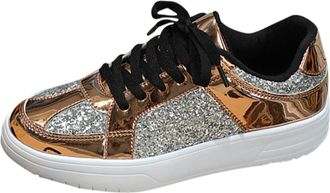 Generic Womens Glitter Trainers Ladies Sparkly Trainers Bling Lace Up Sneakers Teens Shiny Sequin Shoes for Wedding Bride Party Dancing Dressy (A03-Gold, 7.5)