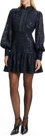 Bardot Remy Long Sleeve Lace & Sequin Minidress in Navy at Nordstrom, Size 10