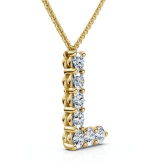 Pompeii3 1Ct Diamond Initial L Pendant 14k Gold 18 Necklace Lab Grown 5/8 Tall