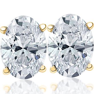 Pompeii3 2 Ct Lab Grown Oval Shape Diamond Studs 14k Yellow Gold Earrings Size: Free Style