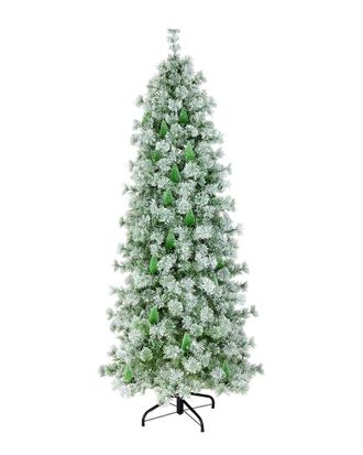 National Tree Company 7.5Ft Snowy Bottle Brush Slim Tree With 400 Clear Lights