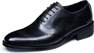 Generic Mens Lace Up Brogue Oxfords Low Block Heel Office Dress Shoes Round Toe Faux Leather Formal Shoes,Black,6.5 UK