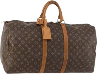 Louis Vuitton Pre-owned Boston Bag 55 - Dames - Vintage Weekendtas - Bruin - ONE Size - Leer - Vintage