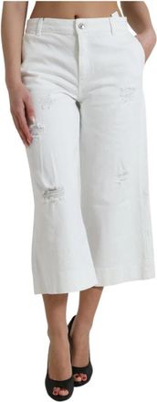Dolce & Gabbana Cropped Wide Leg Denim Jeans - Dames - Cropped Jeans - Wit - M - Denim - Jeans