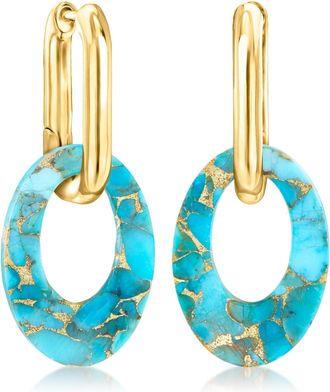 Ross-Simons 18kt Gold Over Sterling Hoop Earrings With Removable Oval Turquoise Drops
