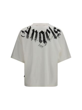 Palm Angels Distressed Big Neck Logo Print T-Shirt - White