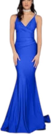 Terani Couture Satin Fitted Prom Long Dress In Navy
