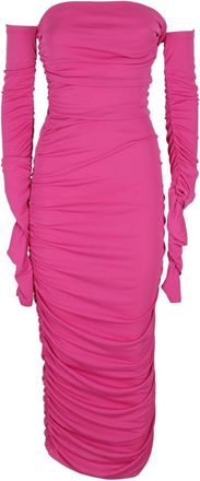 Andamane Draped Off-Shoulder Midi Dress In Vivid Fuchsia
