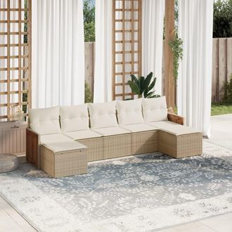 vidaXL Vidaxl - Set Sof&aacute;s De Jard&iacute;n 7 Piezas Y Cojines Rat&aacute;n Sint&eacute;tico Beige