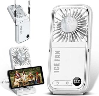 OEM Mini Ventilatore Portatile 5 In 1: Pieghevole, Con Tracolla, Ventilatore Da Scrivania, Power Bank Da 3000 Mah, Supporto Per Telefono, Ventilatore Pers