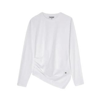 Ganni Camiseta de punto drapeado asim&eacute;trica - Tops - Mujer - Blanco - XS