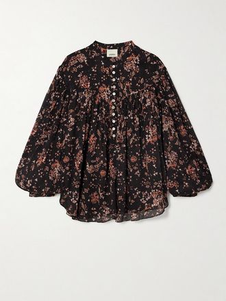 Isabel Marant Blusa In Crêpe Di Misto Cotone E Seta Stampato Kiledia - Nero