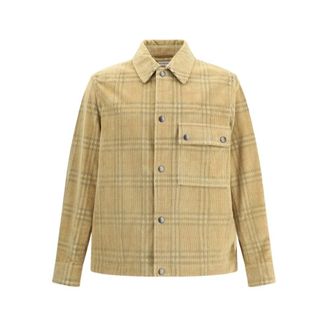 Burberry Jassen, Heren, Geel, S, Katoen, Ribfluwelen Geruite Overhemd