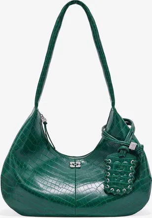 Ganni Green Croco Medium Hobo Bag