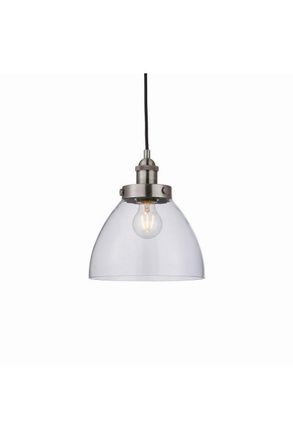 Netlighting Hansen Dome Pendant Light Brushed Silver Paint Clear Glass