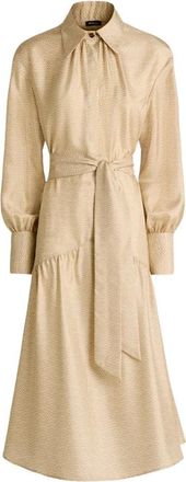 Kiton Kleedjes, Dames, Beige, S, Zijden overhemdjurk met geometrische print