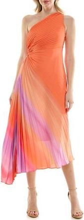 Nicole Miller One-Shoulder Pleat Midi Dress in Summer Citrus at Nordstrom Rack, Size 16