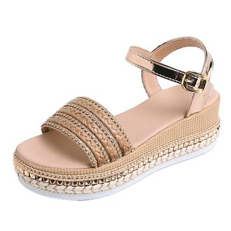 Generic Womens Fashion Platform Bohemia Sandals Open Toe Ankle Strap Buckle Summer Casual Beach Vacation Shoes (7.5,Khaki)