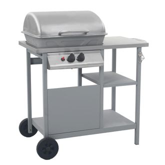 Berkfield Home Gas BBQ Grill with 3-layer Side Table Black & Silver