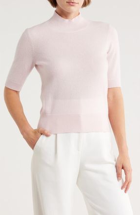 Magaschoni Cashmere Mock Neck Elbow Sleeve Sweater in Pink Fresia at Nordstrom Rack, Size Large