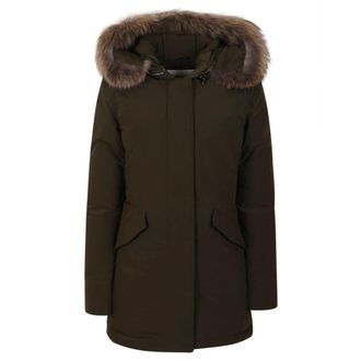 Woolrich Arctische wasbeer parka met bont capuchon - Dames - Parka Jassen - Groen - M - Polyester - Jassen