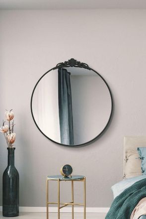 MirrorOutlet Black Metal Framed Round Decorative Wall Mirror 39 X 39 (100x100CM) | Size: 1 Pack