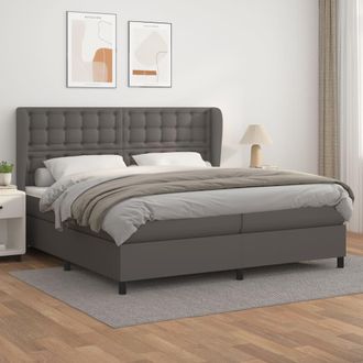 vidaXL Cama Box Spring Con Colch&oacute;n Cuero Sint&eacute;tico Gris 200x200 Cm Vidaxl
