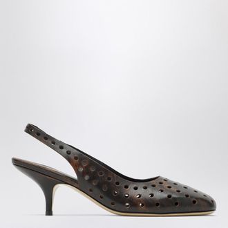 Dries Van Noten Brown aged leather perforated slingback shoes