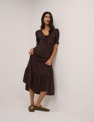 Nobody's Child Black Floral Tiered Lia Midi Dress