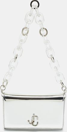 Jimmy Choo London Varenne Silver Mirror Leather Acrylic Chain Clutch