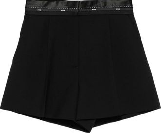 Msgm Geplooide Shorts met Satijnen Bies - Dames - Bermuda - Zwart - S - Satijn - Korte Broeken