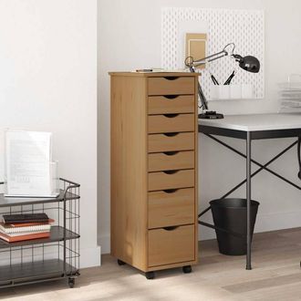 Berkfield Home Rolling Cabinet with Drawers MOSS Honey Brown Solid Wood Pine