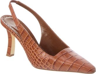 Manolo Blahnik Moira 90 Croc-Embossed Leather Slingback Pump