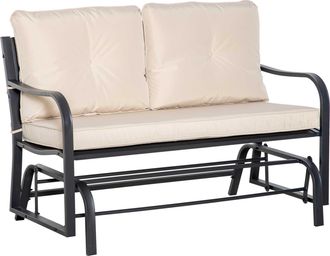 OUTSUNNY Outdoor Double Rocking Chair Glider Loveseat with Cushion - Khaki | TJ Hughes