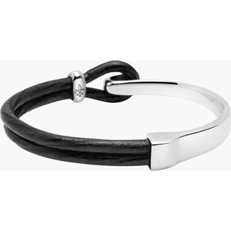 Nialaya Hook Leather Bracelet in Black /Silver at Nordstrom, Size X-Large