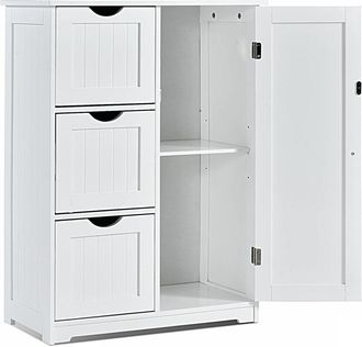 Costway Mueble Ba&ntilde;o, Armario De Suelo Para El Ba&ntilde;o, 3 Cajones Y 1 Armario, Estante Ajustable Para Sal&oacute;n, Ba&ntilde;o, Dormitorio, Oficina, Armario De Almacenaje, 60x